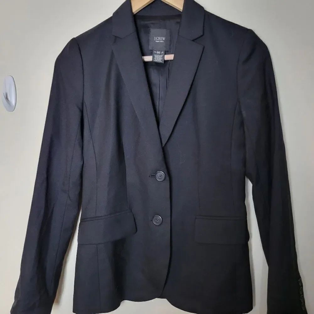J Crew 1035 two-button jacket in Super 120s wool Blazer Black 00